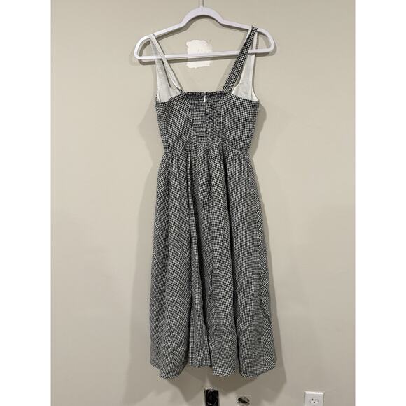 Quince Black Gingham European Linen Scoop Neck Xs Midi Dress 2301 - Picture 5 of 10